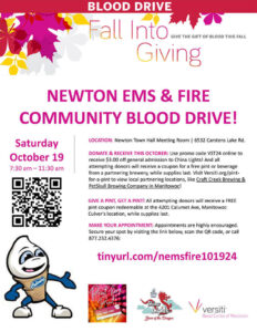 October 19, 2024 Town of Newton EMS & Fire Community Blood Drive Wisconsin